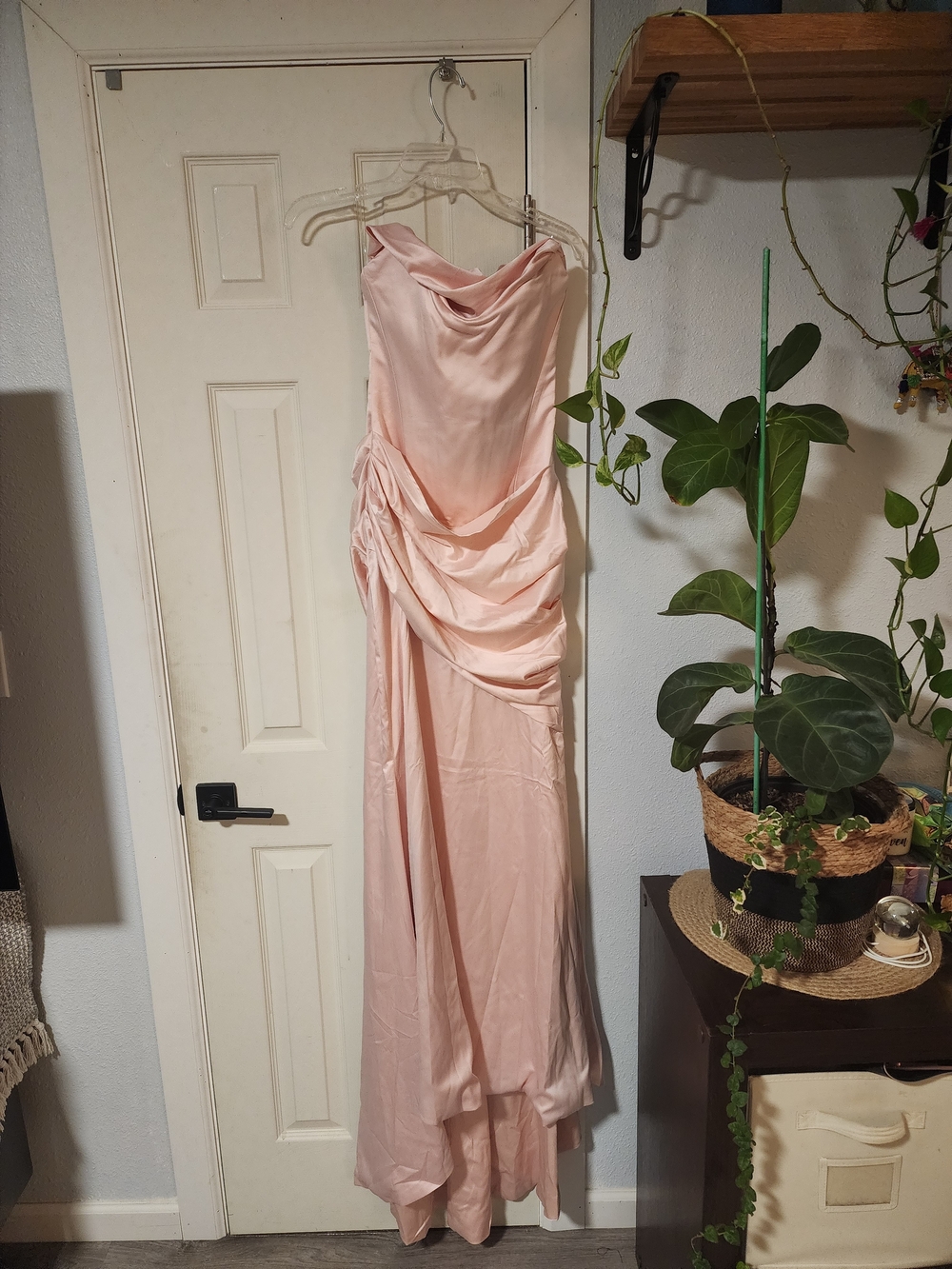 Cowl Neck Blush Maxi Dress with Draped Side Detail